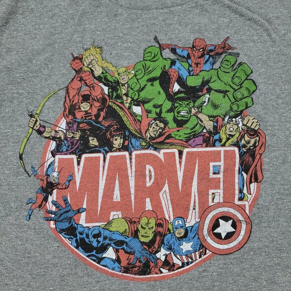 Marvel Shirt Men's Large Gray Iron Man Captain America Logo Graphic Short Sleeve - Picture 2 of 11